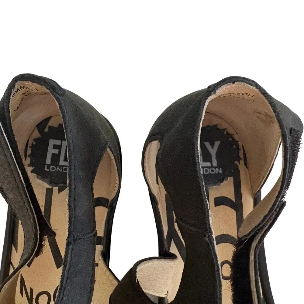 Fly London Piat Nubuck Leather Mary Jane Wedge Shoes w/ Ankle Strap Retro 39